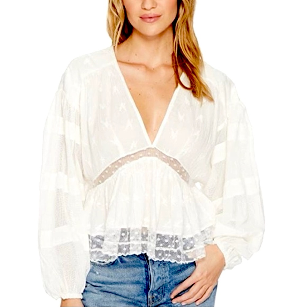 Free People White Nostalgic Feels Blouse, Size S